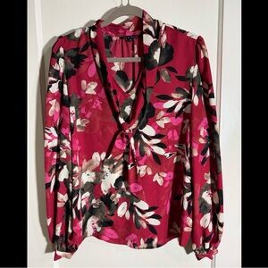 Zac & Rachel Floral V-Neck Blouse - Pink and Black